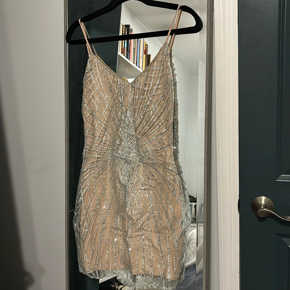Nude and silver mini dress
